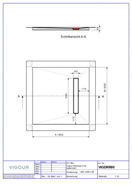 Duschelement indiv. Resopal 90x90x4,5cm inkl. Rinne Abl. senk. Essent. Wall VIG.