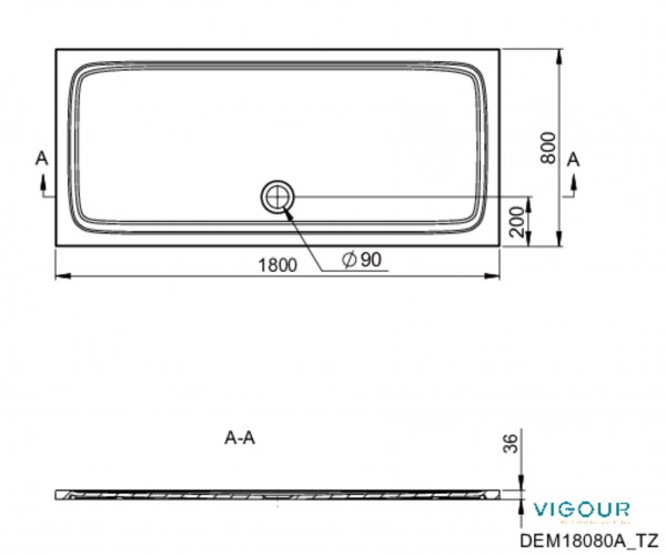 Duschwanne derby Mineralg. 180x80x3,6cm Abl. längss. mittig Antirutsch weiss VIG