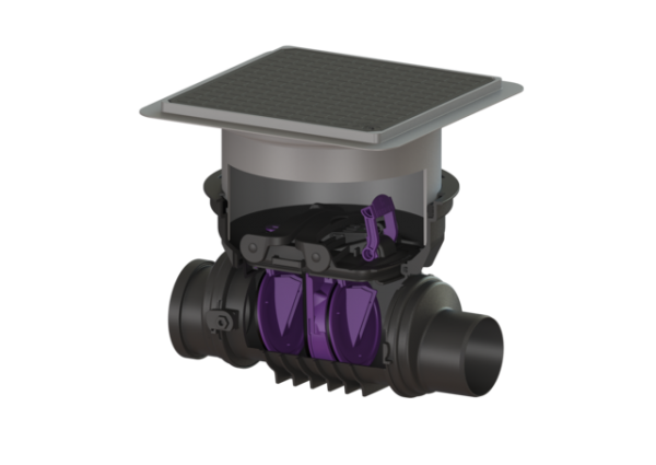 KESSEL Rückstaudoppelverschluss Staufix Control, DN125, schwarz, Bodenplatte 770125.10S