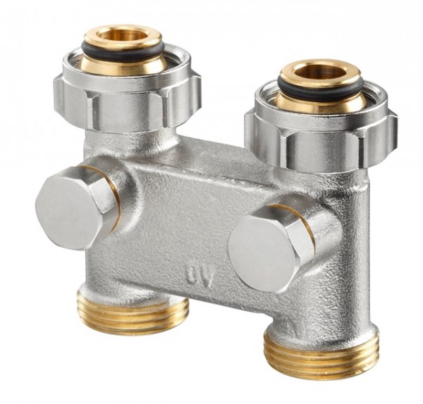 OVENTROP-Umlenkstück mit Absperrung Durchgang, 50mm, 3/4"ÜMx3/4"AG, vern. 1016362