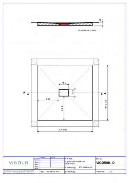 Duschelement indiv. Resopal 90x90x4,5cm inkl.dezen.Ablauf waag. Novara Elm VIG