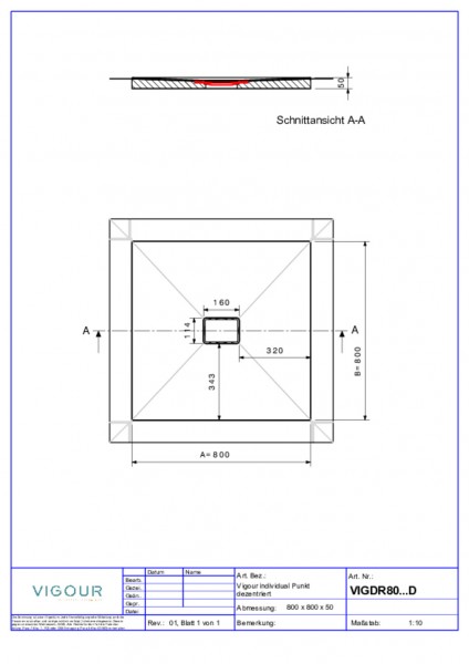 Duschelement indiv. Resopal 80x80x4,5cm inkl.dezen.Ablauf senk. Novara Elm VIG.