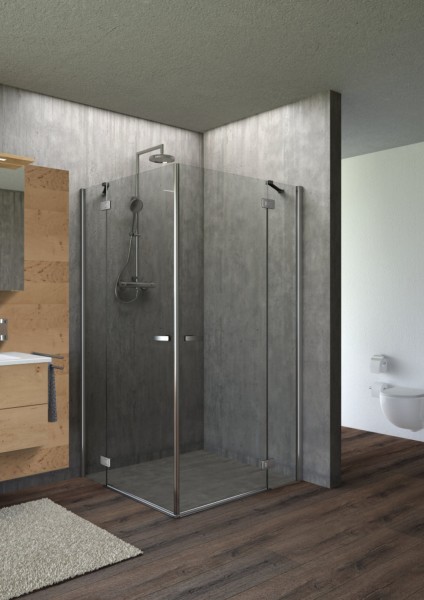 Eckhälfte Pendeltür li.derby BM 750x2000 silber m.ESG Siebdruck PflPLUS G2 VIGOUR