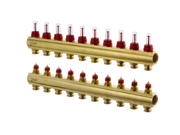 Danfoss FBH-Verteiler FHF-10F 10 Kreise, mit Durchflussanzeige 088U0530