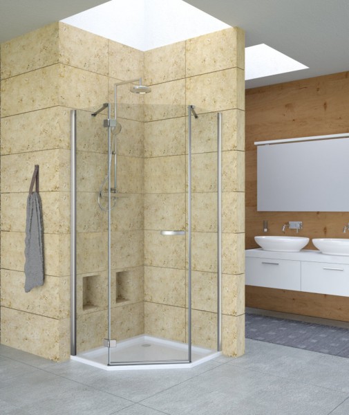 Schwenktür Fünfeckli.derby 900x2000 DG:710 sil.HL ESG transp.PflPLUS G1 VIG