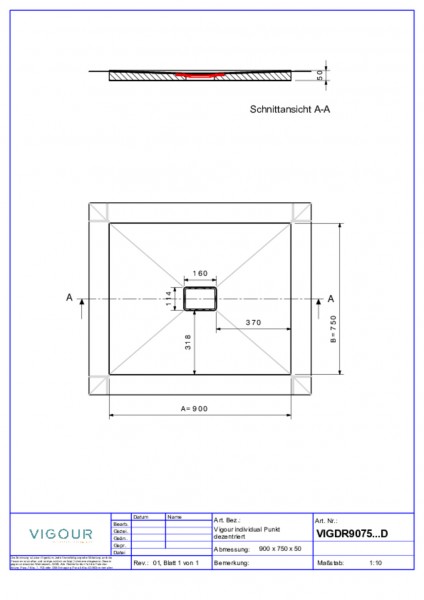 Duschelement indiv. Resopal 90x75x4,5cm inkl.dezen.Ablauf waag. Novara Elm VIG.