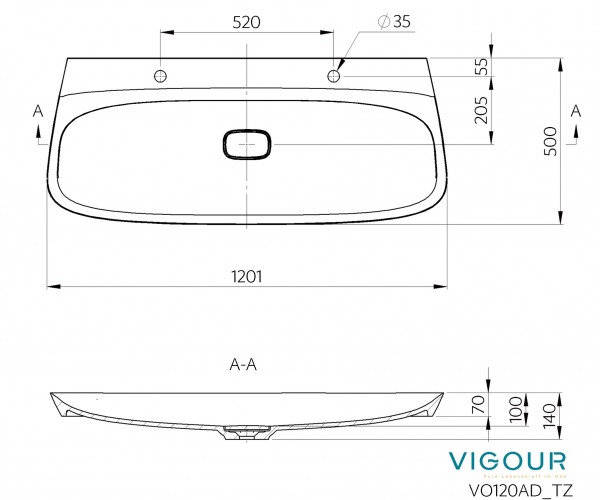 Aufsatz-WT vogue 120x50cm 2 HL m.nicht vers.Ventil m.Abd.Protect Plus weiss VIG