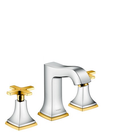 Hansgrohe 3-Loch Waschtischarmatur 110 Metropol Classic mit Kreuzgriffen chrom/gold 31306090