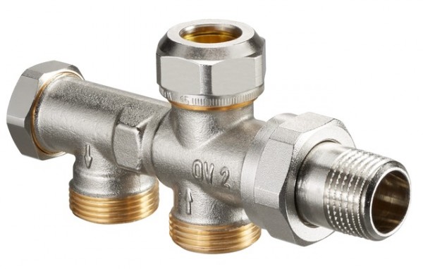 OVENTROP-Zweirohr-Anschlussstück "Duo" m.Absperrung, M24 x 1.5 AG, Abstand 35mm 1182651