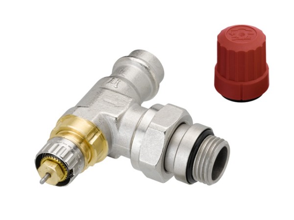 Danfoss Ventilgehäuse RA-N 15 Pressfit R 1/2, Eck, matt vernickelt 013G3237