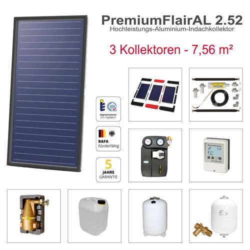 Solarbayer FlairAL Indach-Solarpaket 3 1-reihig, Gesamtfläche Brutto: 7,56 m2 411103000