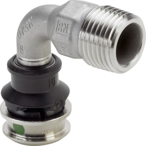 Viega Bogen 90 Grad mit SC Raxinox 4414 in 16mm x R1/2 Stahl nichtrostend 724139