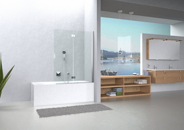 Falt-Pendeltür f.BW re.derby 1200X1500 silber hochglanz ESG transparent VIGOUR