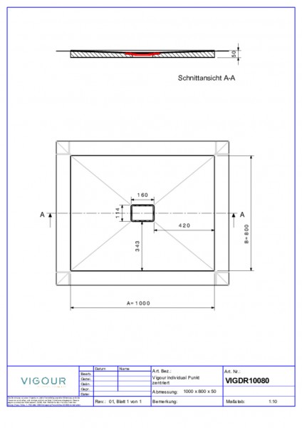 Duschelement indi. Resopal 100x80x4,5cm inkl.zentr.Ablauf senk. Soil Wood VIG