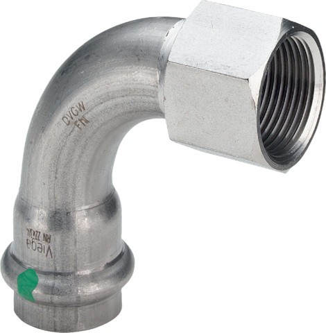 Viega Bogen 90 Grad mit SC Sanpress Inox 2314.5 in 15mm x Rp1/2 Edelstahl 437091