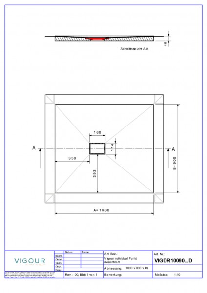 Duschelem. Indiv. Resopal 100x90x4,5cm inkl.dezen.Ablauf senk.Soil Wood VIG.