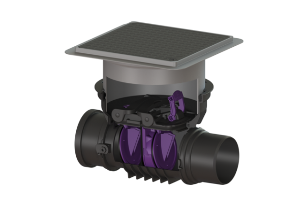 KESSEL Rückstaudoppelverschluss Staufix Control, DN150, schwarz, Bodenplatte 770150.10S
