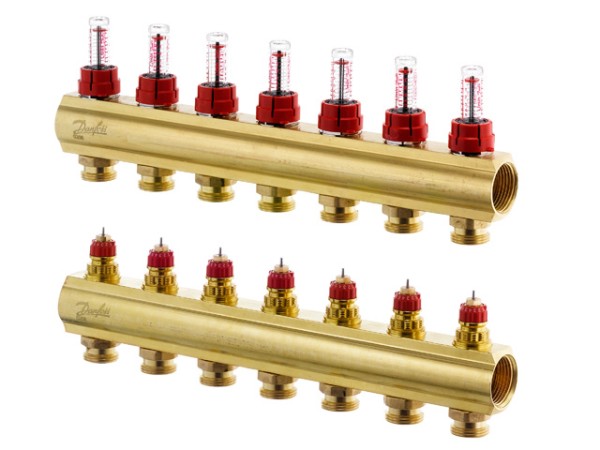 Danfoss FBH-Verteiler FHF-7F 7 Kreise, mit Durchflussanzeige 088U0527