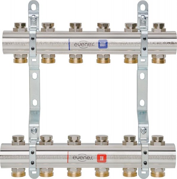 Heizkreisverteiler Evenes Typ M4.4, DN25 (1) Messing, 4 Heizkreise,m.Reguliervent