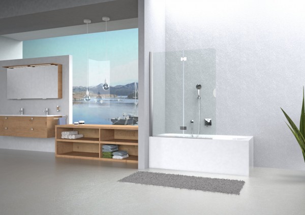 Falt-Pendeltür f.BW li.derby 1400X1500 silber matt ESG Siebdruck satiniert VIG
