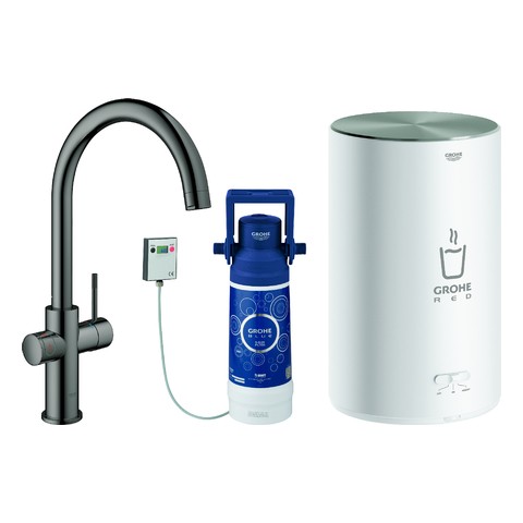 GROHE Armatur und Boiler GROHE Red Duo 30083_1 M-Size C-Auslauf hard graphite 30083A01