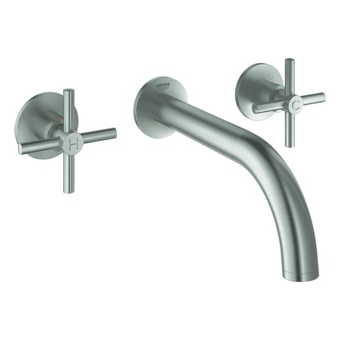 GROHE 3-Loch-WT-Batterie Atrio 20164_3 Fertigmontageset Kreuz-Griff supersteel 20164DC3