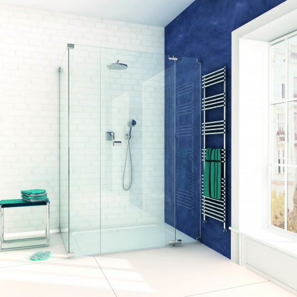 Tür m.2f.S.m.SW indiv. RL re.b.150x120cm ESG mattweiß PflegePX chrom VIGOUR