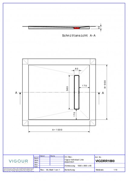 Duschelem. indiv. Resopal 100x90x4,5cm inkl. Rinne Abl.senk. Aragon Stone VIG.