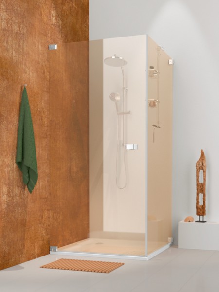 Tür m.Seitenwand indiv. RL li.Übergrösse eckig ESG farb.PflegePX Gr.L chrom VIGD