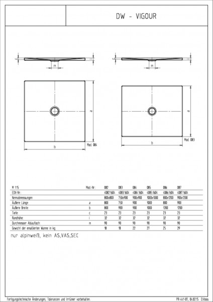 Duschwanne Stahl derby 80x80cm bodeneben weiss VIGOUR