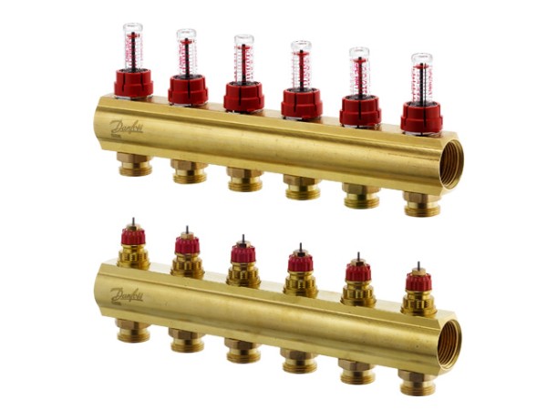 Danfoss FBH-Verteiler FHF-6F 6 Kreise, mit Durchflussanzeige 088U0526