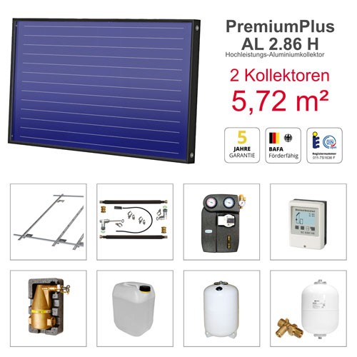 Solarbayer PlusAL Solarpaket H2 Ziegel Gesamtfläche Brutto 5,72 m2 horizontal 410802010