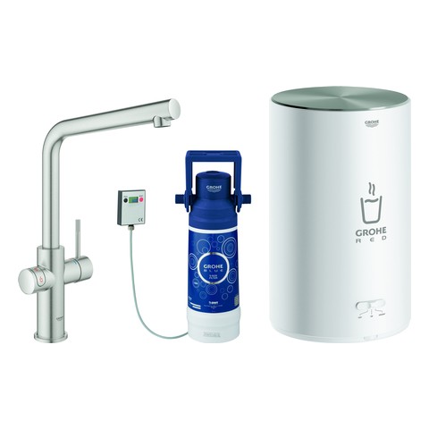 GROHE Armatur und Boiler GROHE Red Duo 30327_1 M-Size L-Auslauf supersteel 30327DC1