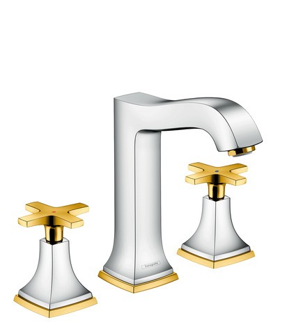 Hansgrohe 3-Loch Waschtischarmatur 160 Metropol Classic mit Kreuzgriffen chrom/gold 31307090