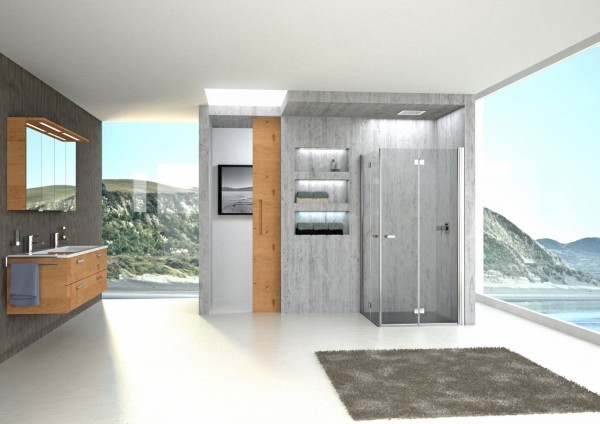 Falt-Pendelt.Eck.-hälfte derby 900x2000 li.BM sil.hochgl.ESG transparent G1 VIG