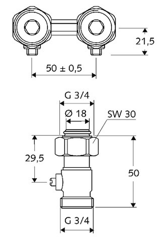 SCHELL Doppel-Anschlusshahn, Durchgang absperrbar, 3/4"AGx3/4"IG, mattnickel 141990499
