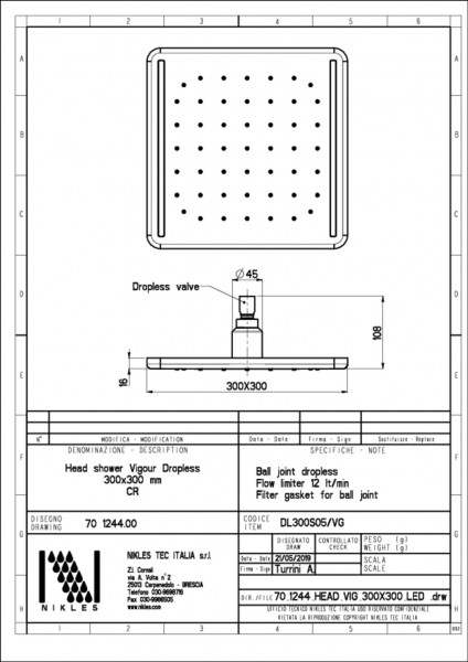 Kopfbrause vogue 300mm dropless chrom LED VIGOUR