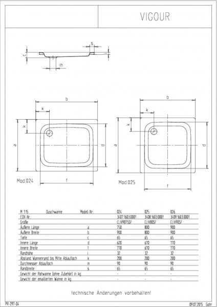 Duschwanne Stahl clivia 90x75x6.5cm weiss VIGOUR