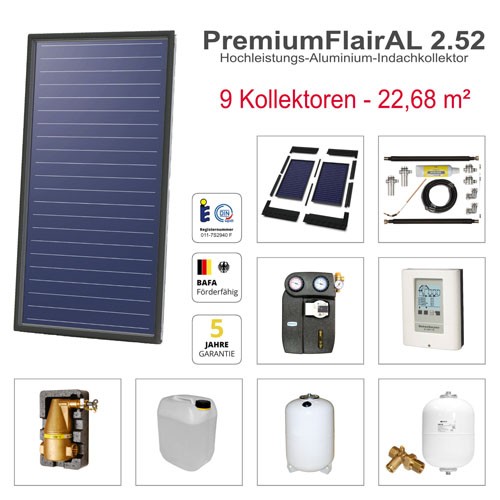Solarbayer FlairAL Indach-Solarpaket 9 1-reihig, Gesamtfläche Brutto: 22,68 m2 411109000