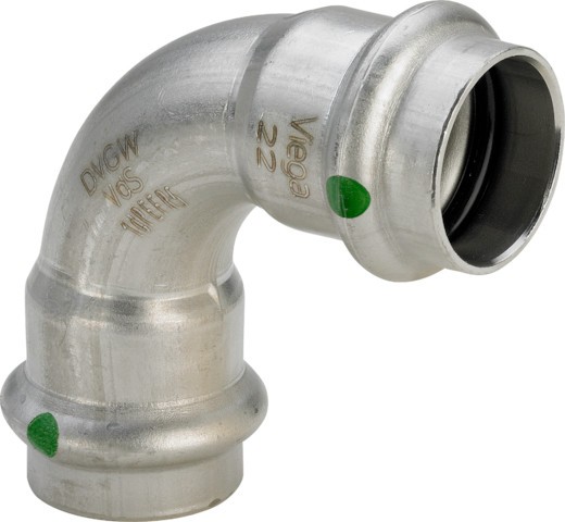 Viega Bogen 90 Grad mit SC Sanpress Inox 2316 in 22mm Edelstahl 435653