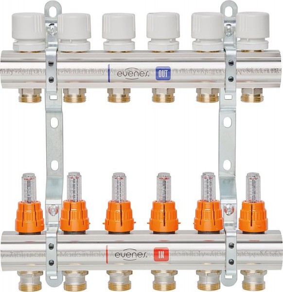 Heizkreisverteiler Evenes Typ M6.10, DN2 5(1) Messing, 10 Heizkreise,m.Durchfluss