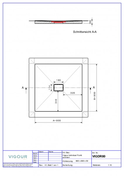 Duschelement indiv. Resopal 80x80x4,5cm inkl.zentr.Ablauf senk. Novara Elm VIG