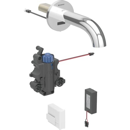 Geberit Waschtischarmatur Piave, Wandmonta mit UP-Funktionsbox Batt. m. Mischer L17 116.268.21.1