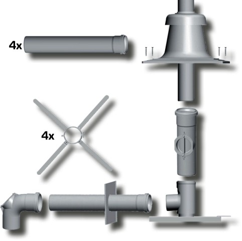 Wolf Paket Abgasleitung DN60 aus PP mit Schachteinbau, Abdeckung Edelstahl 2651901Z01