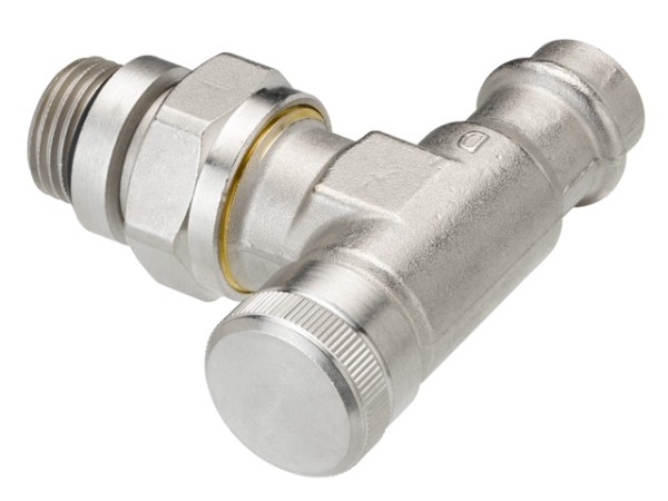 Danfoss Rücklaufverschraubung RLV 15 R 1/2, Pressfit, Eck, vernickelt 003L1825