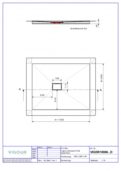 Duschelem. Indiv. Resopal 100x80x4,5cm inkl.dezen.Ablauf senk.Novara Elm VIG.