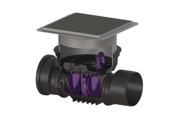 KESSEL Rückstaudoppelverschluss Staufix Control, DN200, schwarz, Bodenplatte 770200.10S