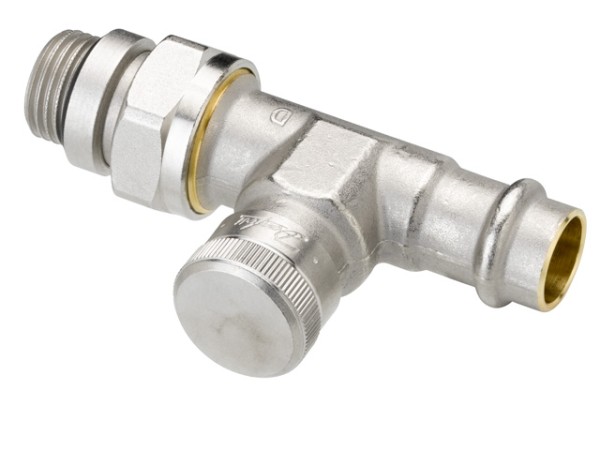 Danfoss Rücklaufverschraubung RLV 15 R 1/2, Pressfit, Durchgang, vernickelt 003L1824