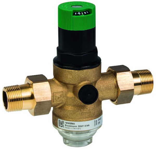 Resideo Druckminderer D06F mit Einstellanzeige, Messing A, R11/4