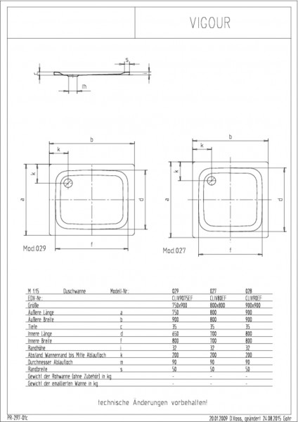 Duschwanne Stahl clivia 90x75x3.5cm weiss VIGOUR